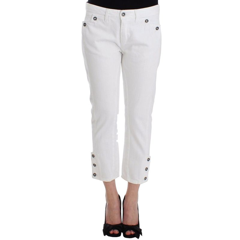 Ermanno Scervino White Cropped Jeans Denim Pants Branded Women's Capri